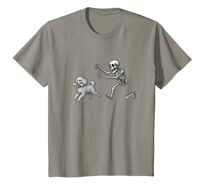 Funny Halloween Dog Lovers Gift Tees Skeleton Dogs Funny Skeleton Chasing Goldendoodle Dog Halloween Dogs Lover T-Shirt -