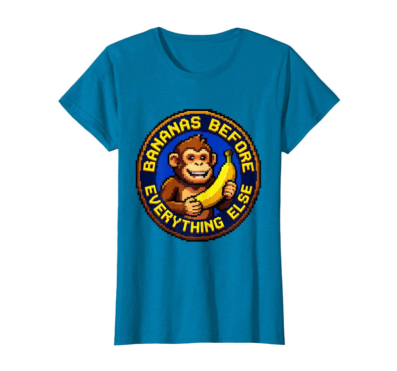 Mademark Bananas Before Everything Else Monkey Design T-Shirt - Women - Sapphire Blue