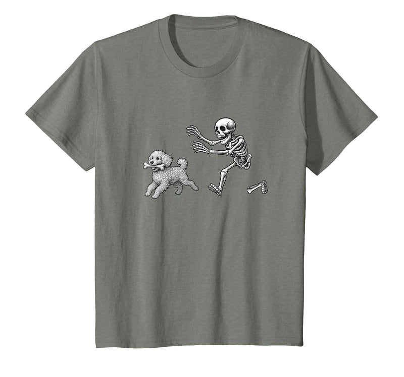 Funny Halloween Dog Lovers Gift Tees Skeleton Dogs Funny Skeleton Chasing Goldendoodle Dog Halloween Dogs Lover T-Shirt -