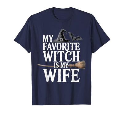 Cute Spooky Season Party Trick-or-treating Custume My Favorite Witch is My Wife Funny Halloween Husband Couple T-Shirt