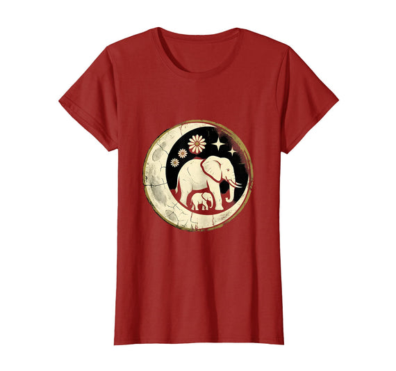 Mademark Mama and Baby Elephant Walking Together T-Shirt - Women - Cranberry Red