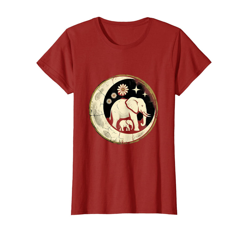 Mademark Mama and Baby Elephant Walking Together T-Shirt - Women - Cranberry Red