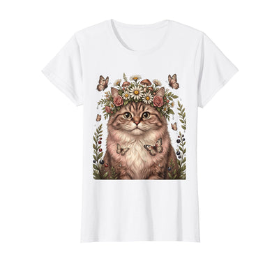 Mademark Cat Flower Crown Butterfly Garden Illustration T-Shirt
