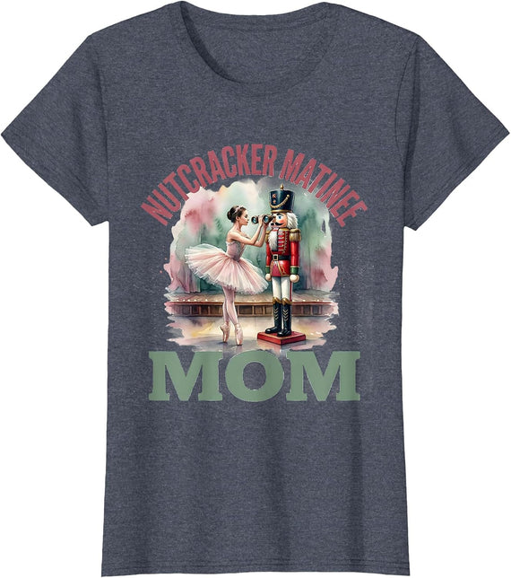 Women's Nutcracker Matinee Mom Watercolor Ballet Christmas Mom T-Shirt - Heather Blue