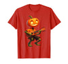 Funny Pumpkin Head Halloween Ukulele Tees Pumpkin Face Playing Ukulele Halloween Costume Men Boys Kids T-Shirt - Red