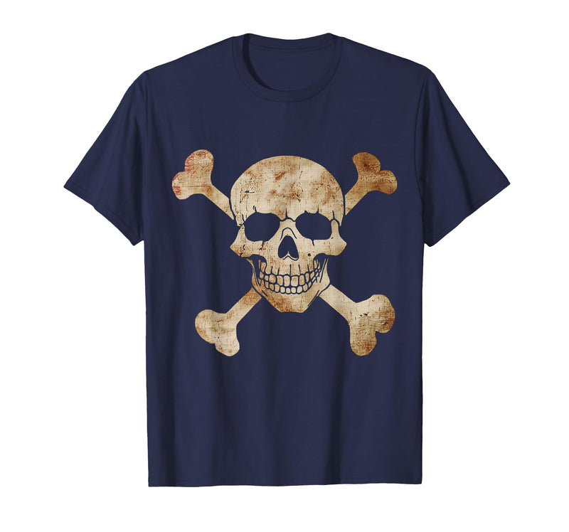 Halloween Designs. Pirate Flag Skull and Crossbones Skeleton Graphic Halloween T-Shirt - Navy Blue