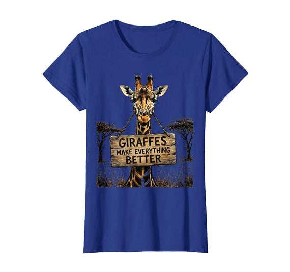 Mademark Giraffes Make Everything Better Safari Design T-Shirt - Royal Blue