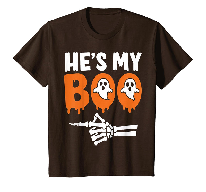 He's My Boo Matching Halloween Pajama Couples Funny T-Shirt - Brown