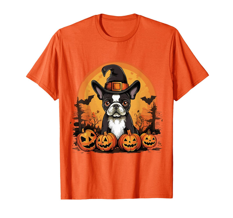 Boston Terrier Bostie Dog Halloween Designs Boston Terrier Bostie Dog Breed Pet Halloween Pumpkins T-Shirt - Orange