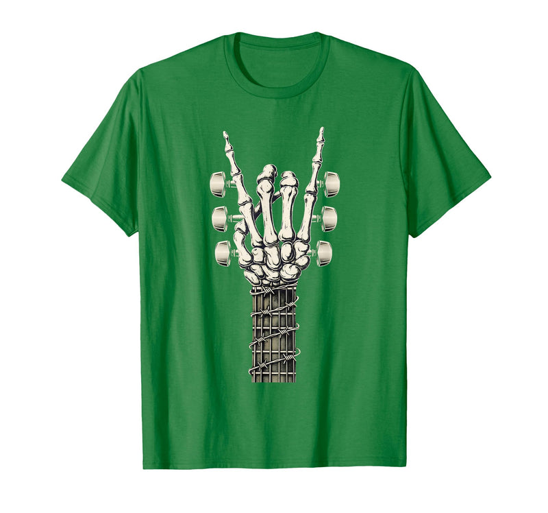 Rock and Wear Gifts Men Women Kids Skeleton Guitar Hand Rock On Guitarist Rock Band Music T-Shirt - Kelly Green