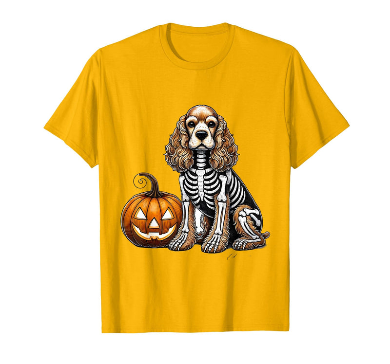 Spooky Cocker Spaniel Skeleton Costumes Halloween Cocker Spaniel Skeleton Jack O Lantern Funny Dog Halloween T-Shirt -