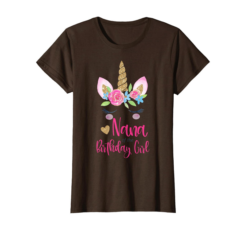 Unicorn Birthday Girl Family Shirts Unicorn Nana of The Birthday Girl Shirt Matching Party Tee T-Shirt - Brown