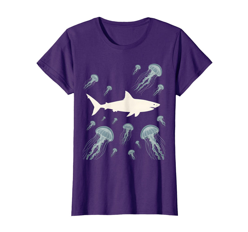 Mademark Shark Swimming Through a Jellyfish Field T-Shirt - Purple