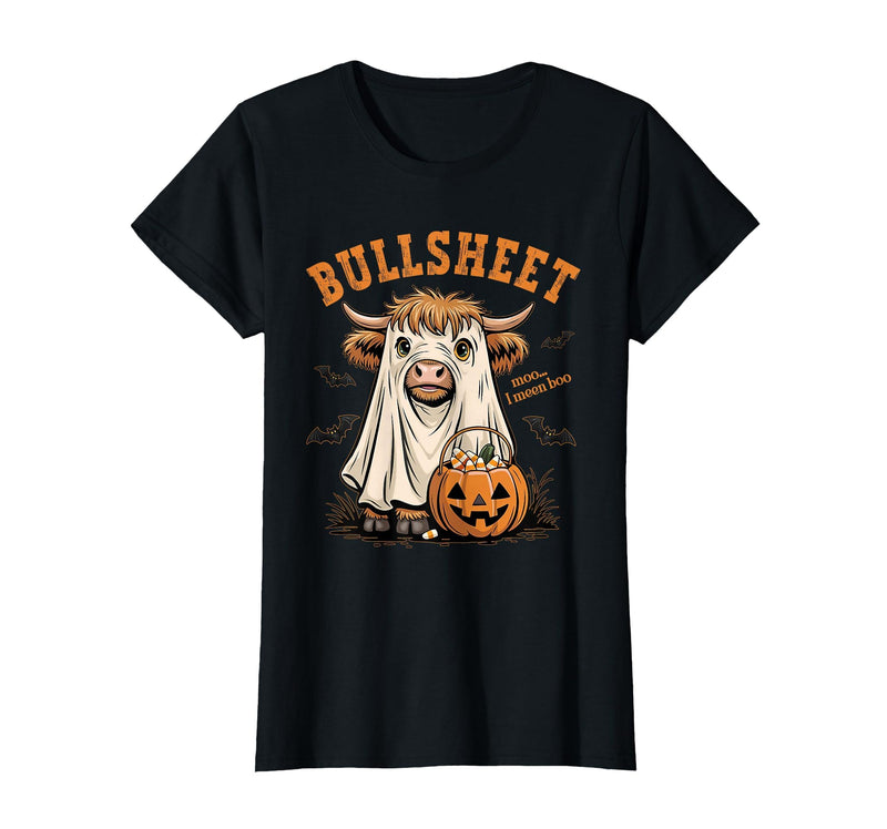 Bullsheet Highland Cow Ghost Halloween Tees Moo... I Mean Boo Bullsheet Highland Cow Ghost Halloween T-Shirt - Black
