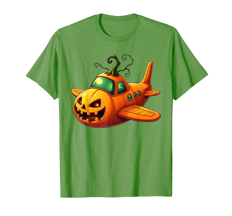 Funny Halloween Airplane Costume for Kid Boy Funny Airplane Pumpkin Pilot Lovers Halloween Mens Boys Kids T-Shirt - Grass