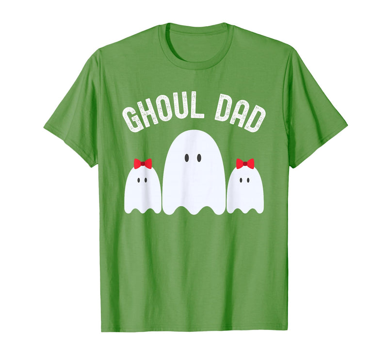 Ghoul Dad, Halloween Daddy Ghost Father of Two Ghost Girls T-Shirt - Grass Green