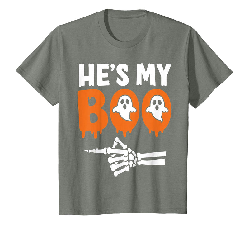 He's My Boo Matching Halloween Pajama Couples Funny T-Shirt - Olive Heather