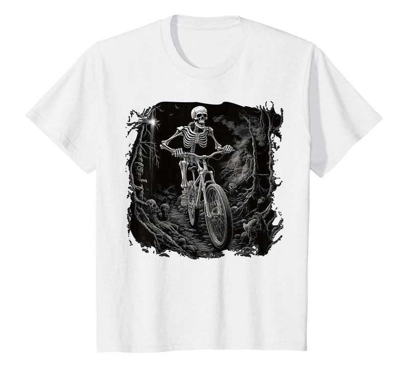 Scary Cyclist Skeleton Gifts Cycling Skeleton Mountain MTB Bicycle Cyclist Skeleton T-Shirt - White