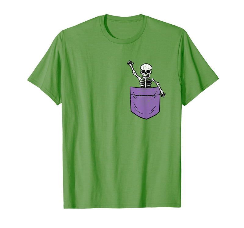 Halloween Shirts Skeleton Costume Men Women Kids Skeleton Pocket Halloween Costume Funny Skull Character T-Shirt - Grass