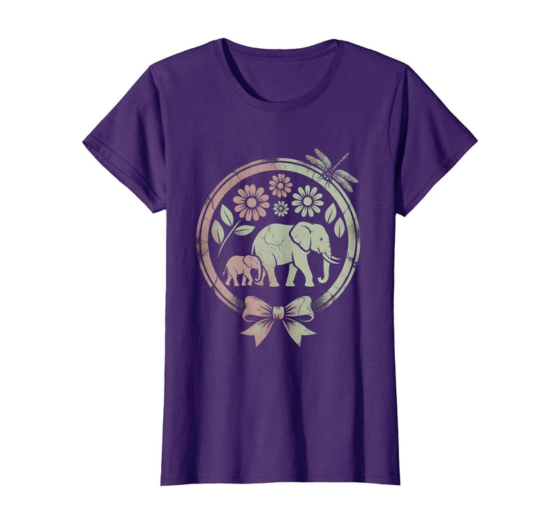 Mademark Elephant and Calf Walking Trunk to Tail Mama T-Shirt - Women - Purple