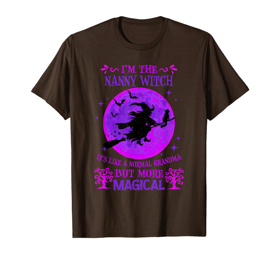 Scary Spooky Grandma Witch Halloween Costume I'm The Nanny Witch Like A Normal Grandma Halloween T-Shirt - Brown