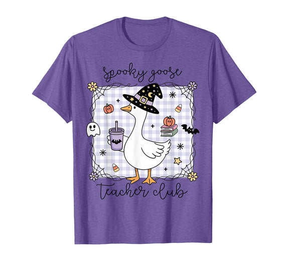 Spooky Goose Teacher Halloween Costume Funny Halloween Silly Goose Witch Spooky Goose Teacher Club T-Shirt - Purple Heather