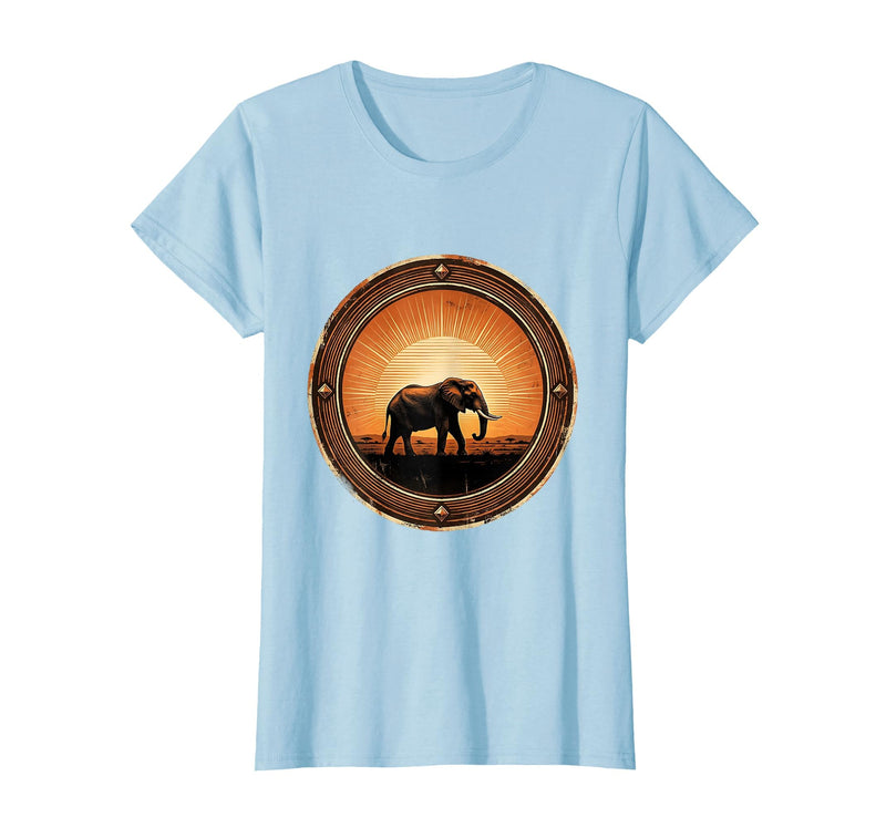 Mademark Elephant Silhouette Glowing Safari Sunset T-Shirt - Women - Baby Blue