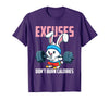 Excuses Don't Burn Calories Rabbit Fitness Gym Bunny T-Shirt in Purple