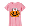 Halloween Tees for Women Men Kids Funny Pumpkin Nurse Scary Halloween Costume RN CNA ICU Women T-Shirt - Pink