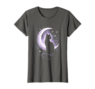 Cottagecore Academia Witchy Moon Cat Witch Aesthetic Pastel Goth T-Shirt