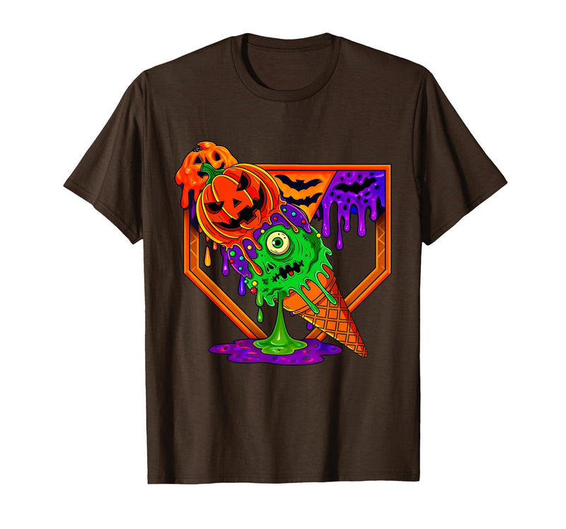 Ice Cream Drip Baseball Home Plate Halloween Tee Funny Halloween Baseball Ice Cream Drip Boys Girls Youth T-Shirt - Brown