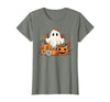Ghost Halloween Flower Costume Floral Women Cute Ghost with Flower Halloween Pumpkin Autumn Women T-Shirt - Olive Heather