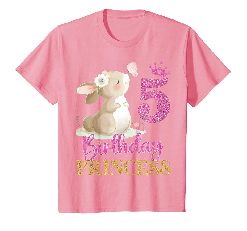 Kids 5th Birthday Rabbit Princess Girl Bunny 5 Years Old T-Shirt in Pink