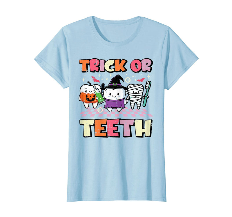 Halloween Shirts For Women Men Kids Boys Girls Halloween Dentist Trick Or Teeth Dental Costume Men Women T-Shirt - Baby Blue