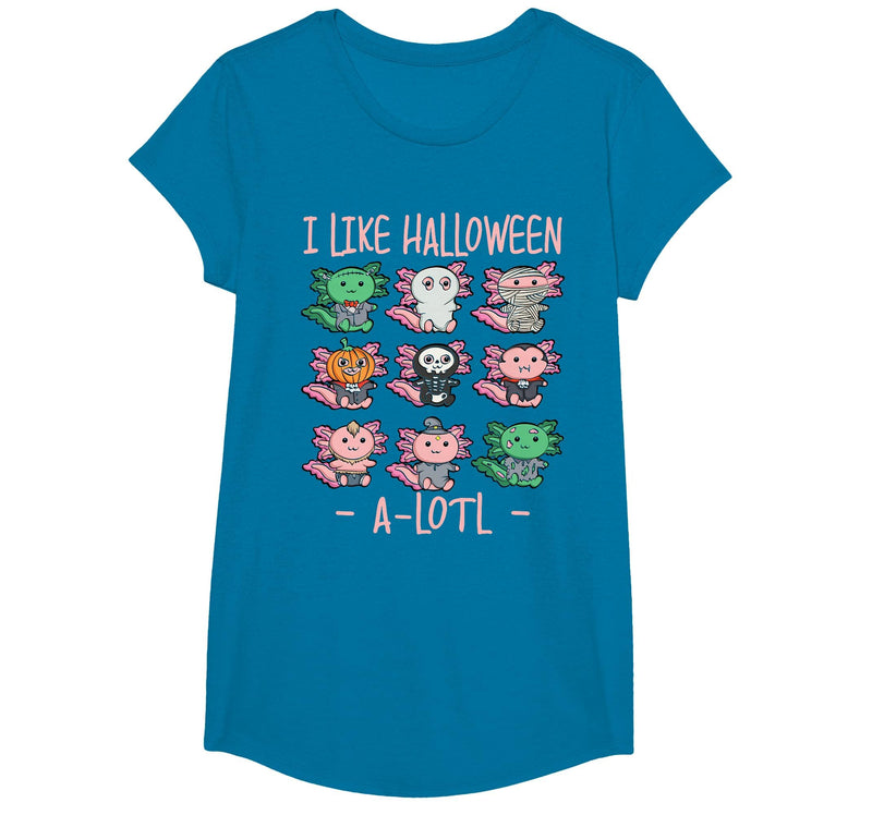 Cute Halloween Axolotl Scary Costumes Apparel Co Funny Axolotl I Like Halloween A-Lotl Axolotl Halloween T-Shirt - Sapphire