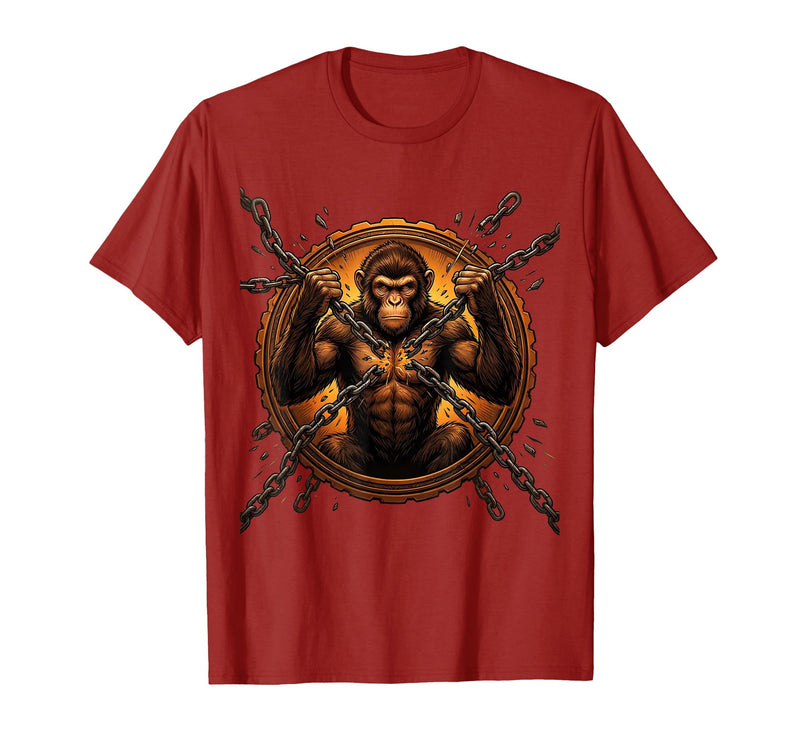 Mademark Monkey Breaking Chain Sobriety Freedom Graphic T-Shirt - Men - Cranberry Red