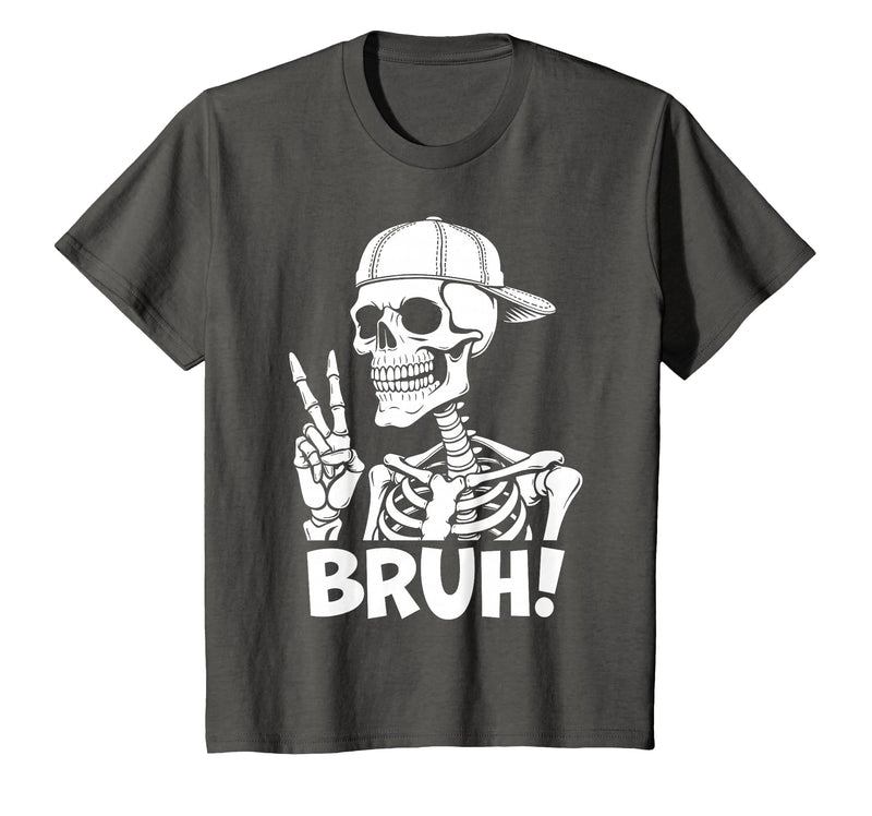 Skeleton Peace Sign Shirts For Men Women & Kids Bruh Skeleton Hand Peace Sign Halloween Skeleton Hand Sign T-Shirt - Asphalt
