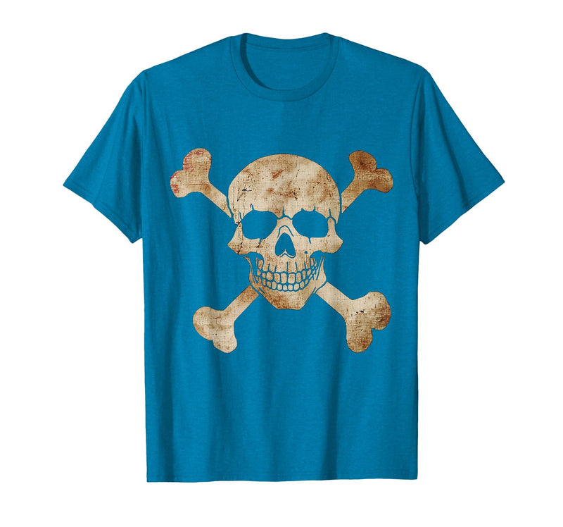 Halloween Designs. Pirate Flag Skull and Crossbones Skeleton Graphic Halloween T-Shirt - Sapphire Blue