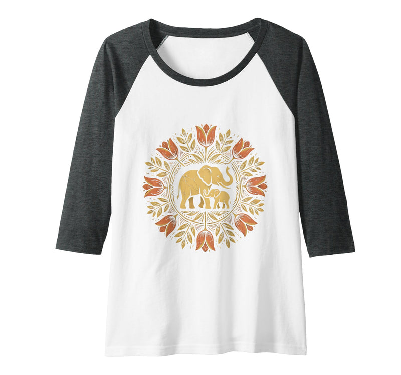 Mademark Mother Elephant Nudging Newborn Calf Maternity Raglan Baseball Tee - Women - Dark Heather Grey/White