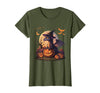Halloween Dragons Fantasy Spooky Witchy Cute Halloween Dragon Witch Hat Pumpkin Moon Fantasy T-Shirt - Olive Green