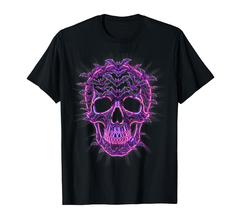 Mademark Halloween Bat Swarm Skull Graphic T-Shirt - Black