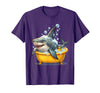 Mademark Shark in a Tiny Rubber Duck Bathtub Funny Art T-Shirt - Purple