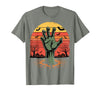 Creepy Undead Zombie Hand Retro Sunset Scary Zombie Hand Retro Sunset Halloween Horror Tee T-Shirt - Olive Heather