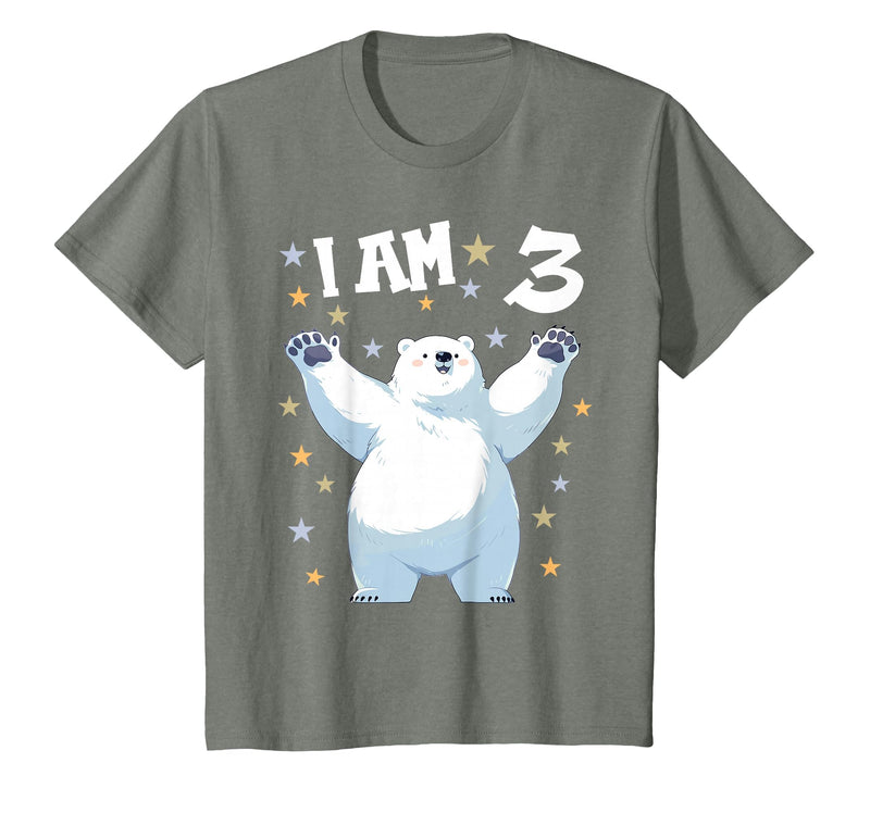 3 years old 3rd birthday Polar Bear Kids 3 Years Old 3 Birthday Polar Bears Boy Girl Polar Bear T-Shirt - Olive Heather