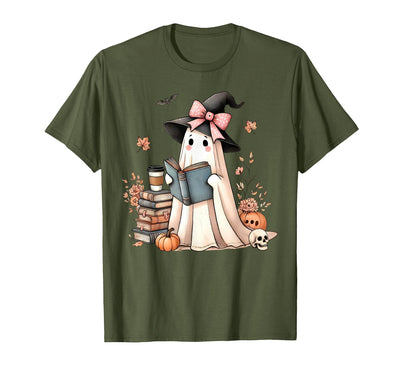 Ghost Reading Book Halloween Tee Gifts Retro Halloween Ghost Reading Books Teacher T-Shirt