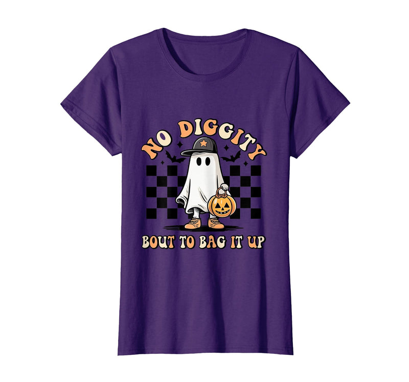 Halloween Pumkin Trick Or Treat Apparel No Diggity About to Bag It Up Trick Treat Candy Halloween T-Shirt - Purple