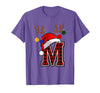Christmas Buffalo Plaid Alphabet Tees Letter M Name Initial Buffalo Plaid Alphabet Monogram T-Shirt - Purple Heather
