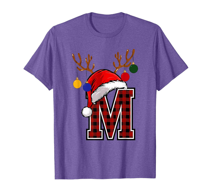 Christmas Buffalo Plaid Alphabet Tees Letter M Name Initial Buffalo Plaid Alphabet Monogram T-Shirt - Purple Heather