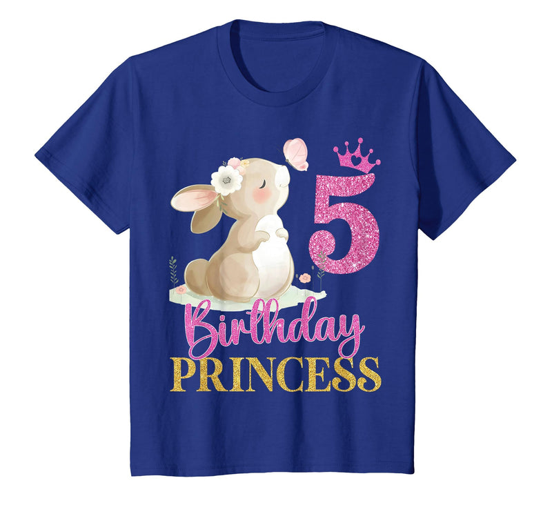 Kids 5th Birthday Rabbit Princess Girl Bunny 5 Years Old T-Shirt in Royal Blue