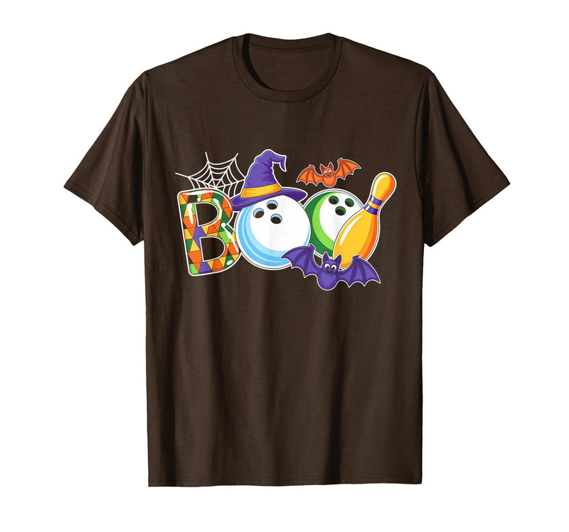 Bowling Boo Creepy Halloween Costume Pumpkin Bowling Lover T-Shirt - Brown